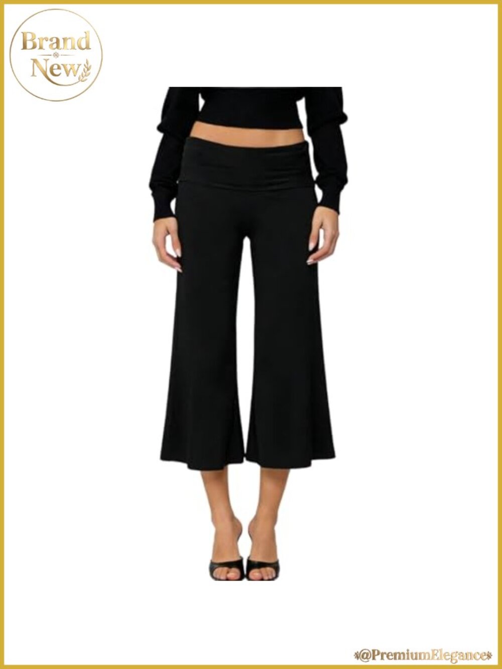 Wide Leg Capri Pants for Women Low Rise Fold Over Stretch Gaucho Pants Flowy